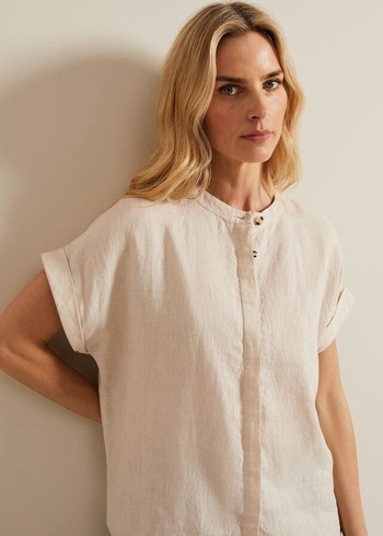 Phase Eight Kelsie Button Through Linen Shirts White USA | 6103482-NA